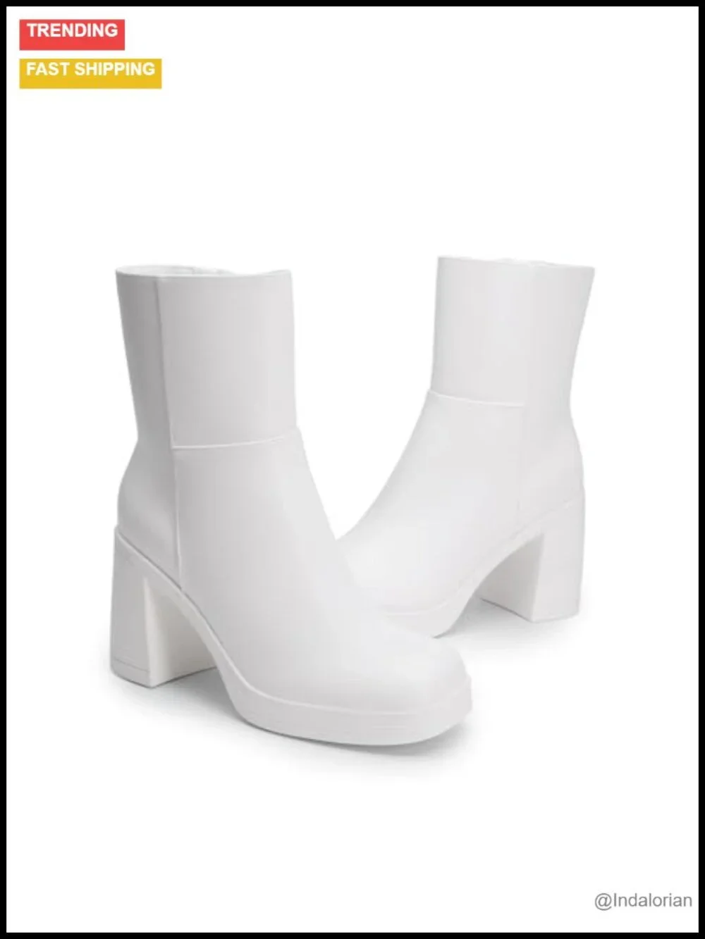 Women's Square Toe Platform Ankle Boots with Side Zipper, Faux Leather High